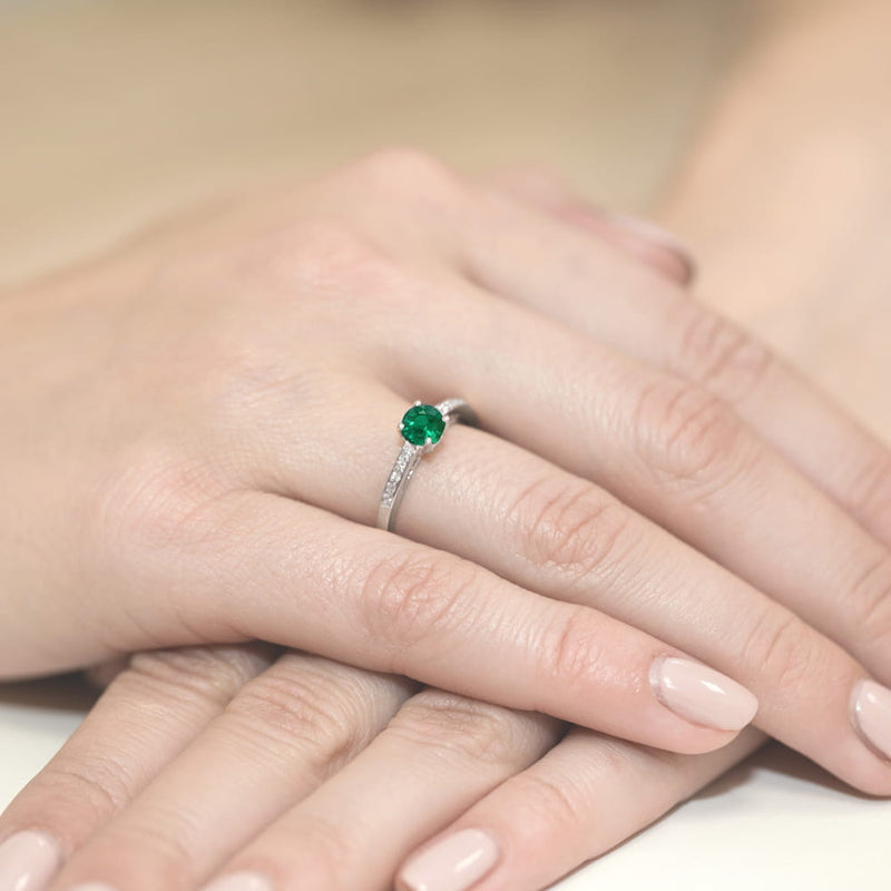 Inel Aur 14K cu Smarald 0.50 ct si Diamante Naturale 0.05 ct, imaginea 12 din 12