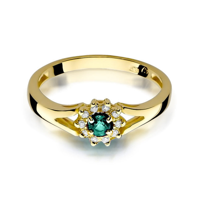 Inel Aur 14K cu Smarald 0.15 ct si Diamante Naturale 0.09 ct, imaginea 2 din 10