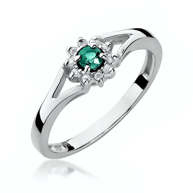 Inel Aur 14K cu Smarald 0.15 ct si Diamante Naturale 0.09 ct, imaginea 4 din 10
