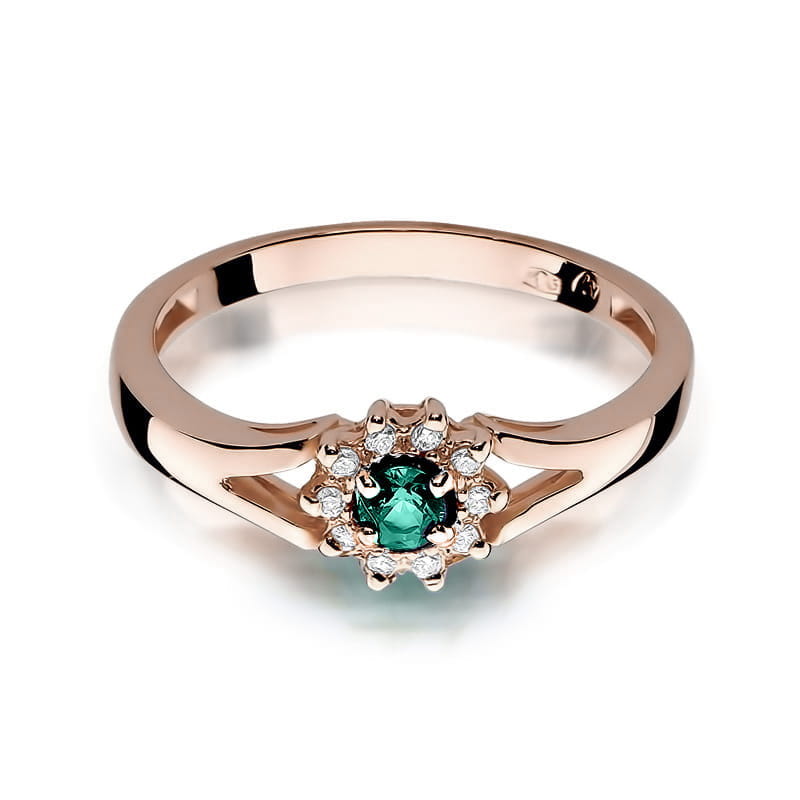 Inel Aur 14K cu Smarald 0.15 ct si Diamante Naturale 0.09 ct, imaginea 8 din 10