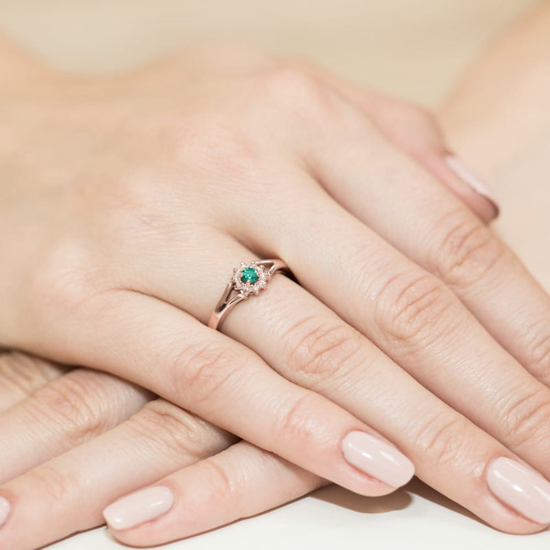 Inel Aur 14K cu Smarald 0.15 ct si Diamante Naturale 0.09 ct, imaginea 10 din 10