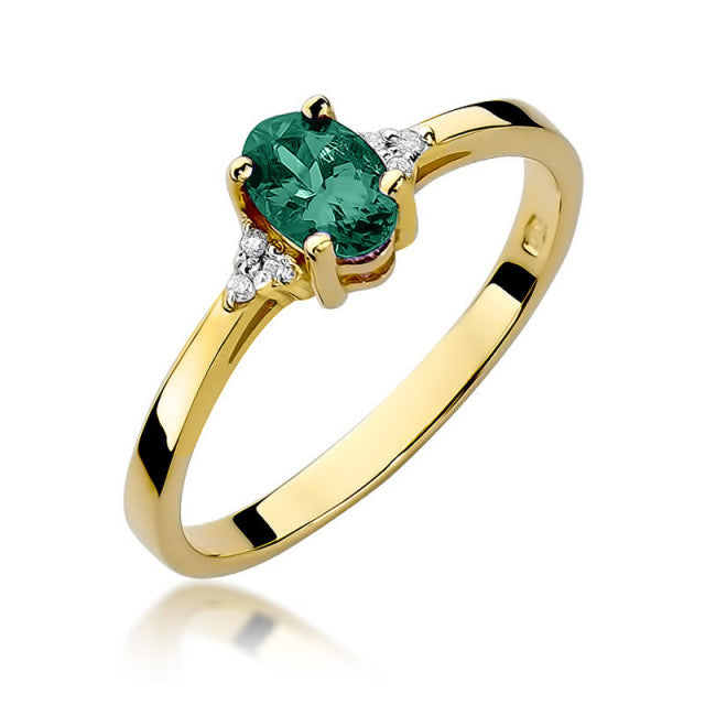 Inel Aur 14K cu Smarald 0.40 ct si Diamante Naturale 0.05 ct — Aur galben