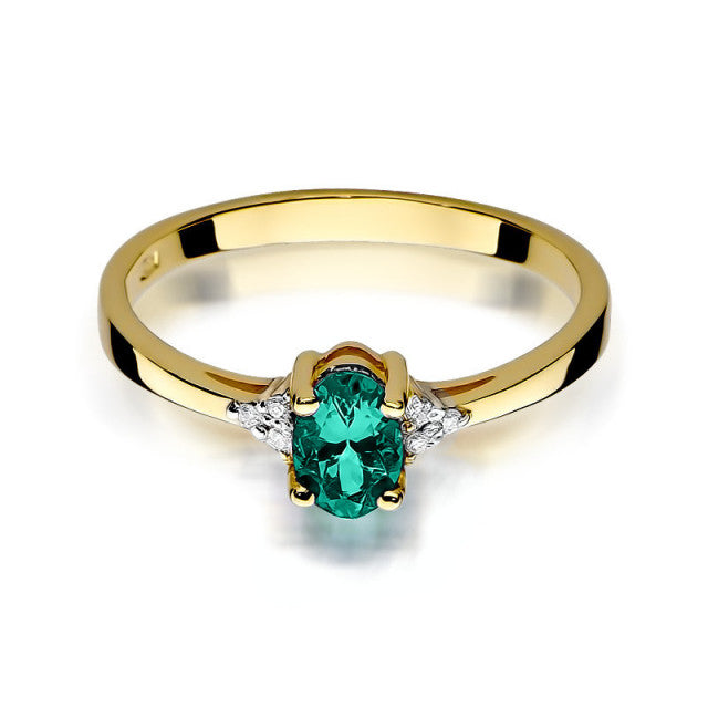 Inel Aur 14K cu Smarald 0.40 ct si Diamante Naturale 0.05 ct, imaginea 2 din 11