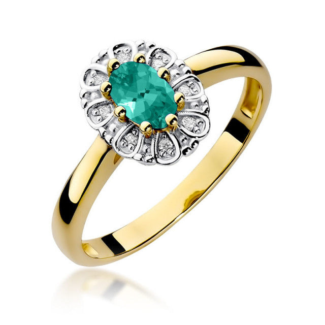 Inel Aur 14K cu Smarald 0.40 ct si Diamante Naturale 0.07 ct — Aur galben