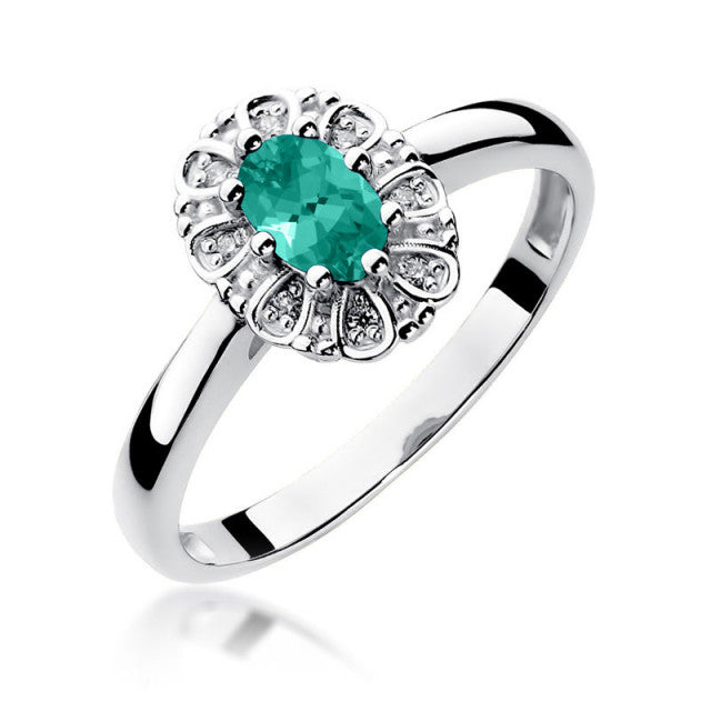 Inel Aur 14K cu Smarald 0.40 ct si Diamante Naturale 0.07 ct, imaginea 5 din 11