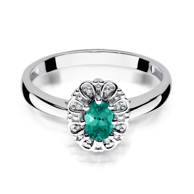 Inel Aur 14K cu Smarald 0.40 ct si Diamante Naturale 0.07 ct, imaginea 6 din 11