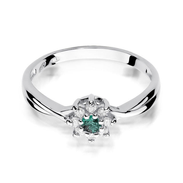 Inel Aur 14K cu Smarald 0.15 ct si Diamante Naturale 0.12 ct, imaginea 6 din 11