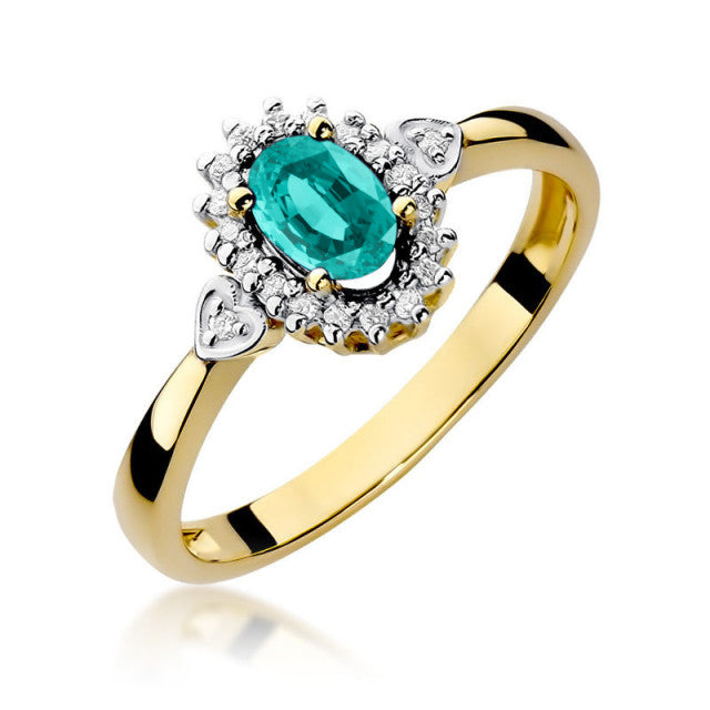 Inel Aur 14K cu Smarald 0.40 ct si Diamante Naturale 0.10 ct — Aur galben