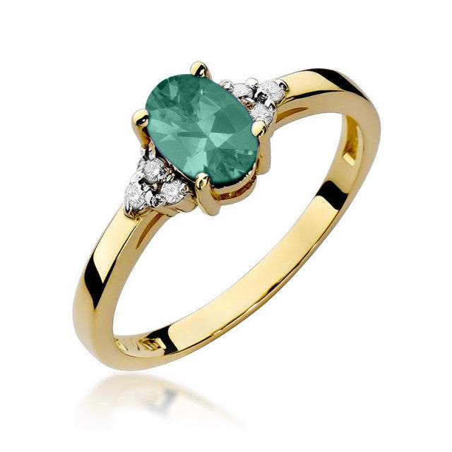Inel Aur 14K cu Smarald 0.80 ct si Diamante Naturale 0.05 ct — Aur galben