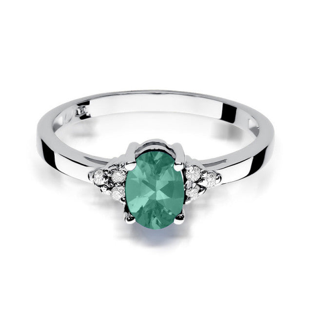 Inel Aur 14K cu Smarald 0.80 ct si Diamante Naturale 0.05 ct, imaginea 6 din 11