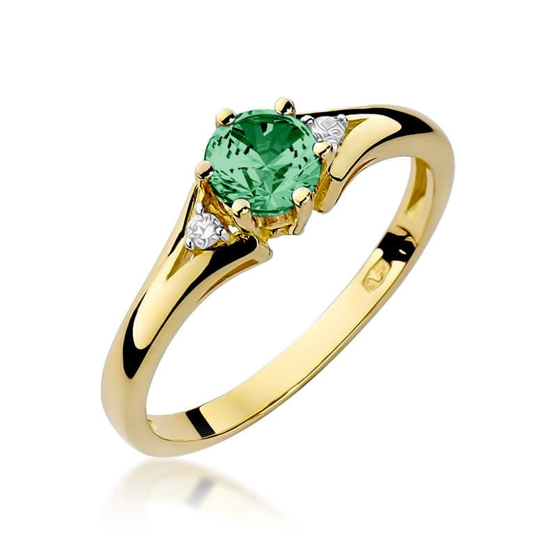Inel Aur 14K cu Smarald 0.50 ct si Diamante Naturale 0.03 ct — Aur galben