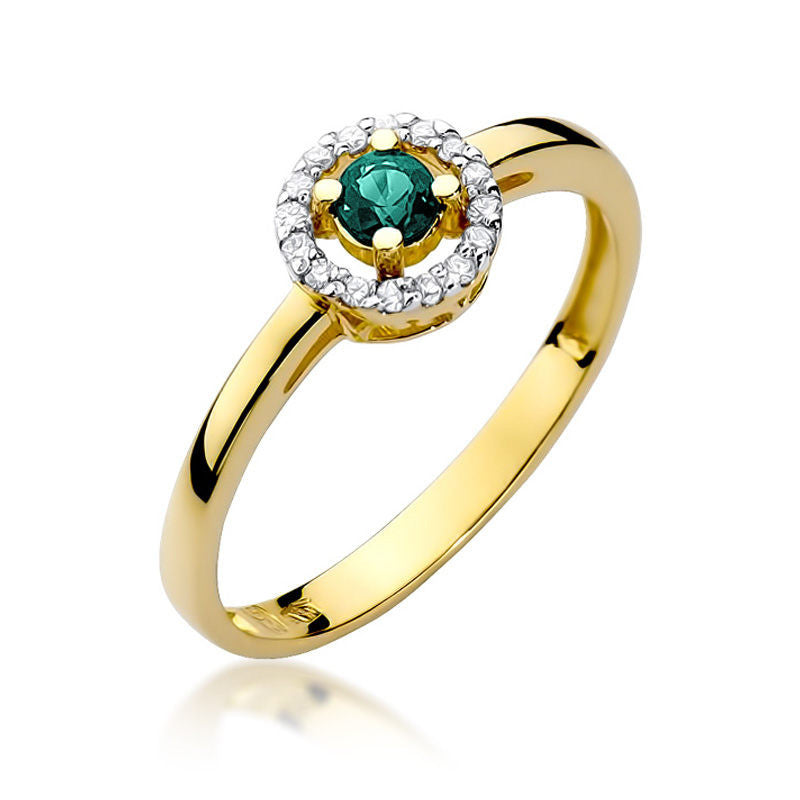 Inel Aur 14K cu Smarald 0.15 ct si Diamante Naturale 0.08 ct — Aur galben