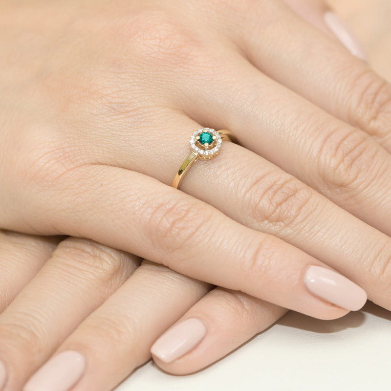 Inel Aur 14K cu Smarald 0.15 ct si Diamante Naturale 0.08 ct, imaginea 4 din 10