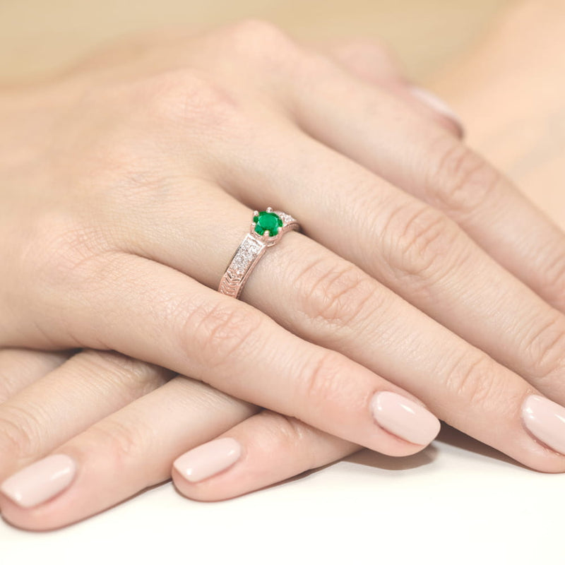 Inel Aur 14K cu Smarald 0.50 ct si Diamante Naturale 0.08 ct, imaginea 11 din 11