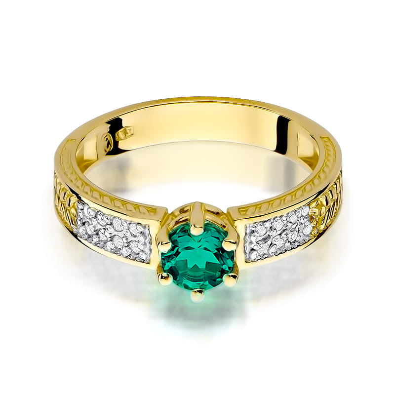 Inel Aur 14K cu Smarald 0.50 ct si Diamante Naturale 0.08 ct, imaginea 2 din 11