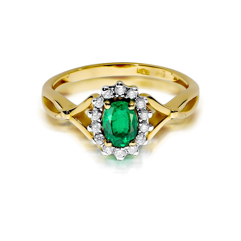 Inel Aur 14K cu Smarald 0.40 ct si Diamante Naturale 0.12 ct, imaginea 2 din 11