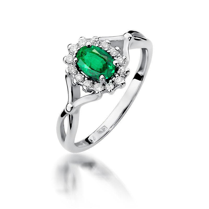 Inel Aur 14K cu Smarald 0.40 ct si Diamante Naturale 0.12 ct, imaginea 5 din 11