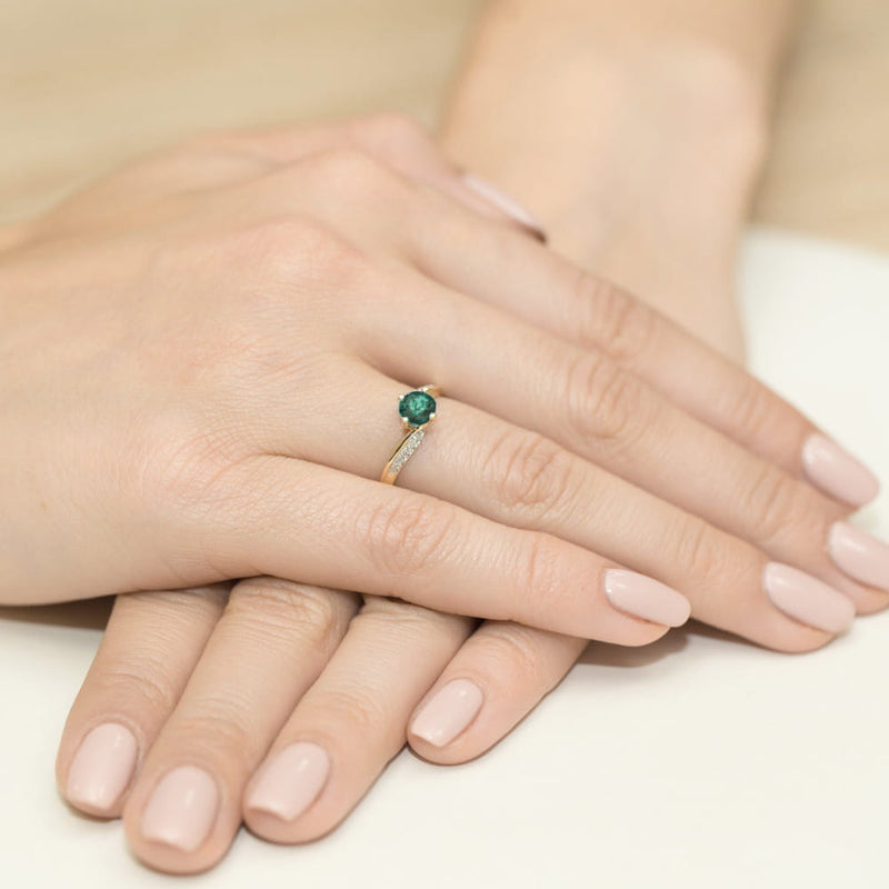 Inel Aur 14K cu Smarald 0.50 ct si Diamante Naturale 0.05 ct, imaginea 4 din 11