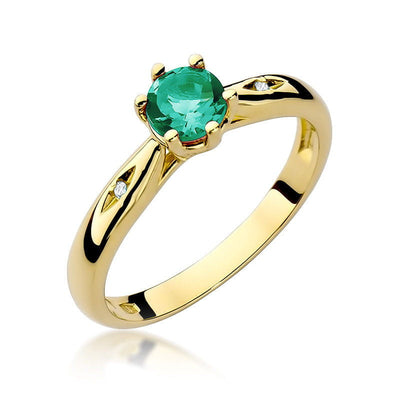 Inel Aur 14K cu Smarald 0.50 ct si Diamante Naturale 0.01 ct