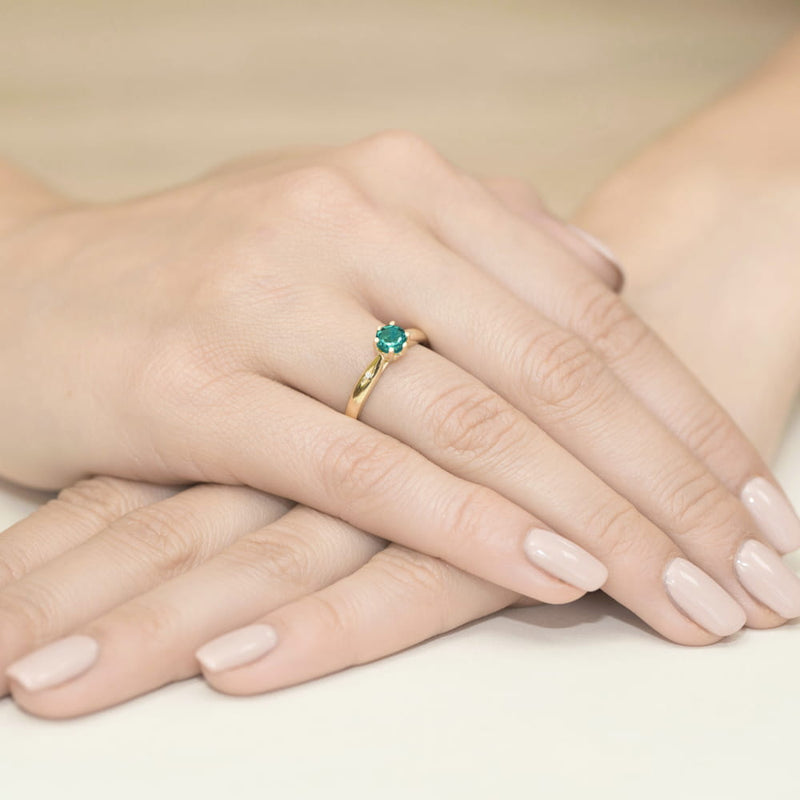 Inel Aur 14K cu Smarald 0.50 ct si Diamante Naturale 0.01 ct, imaginea 4 din 12