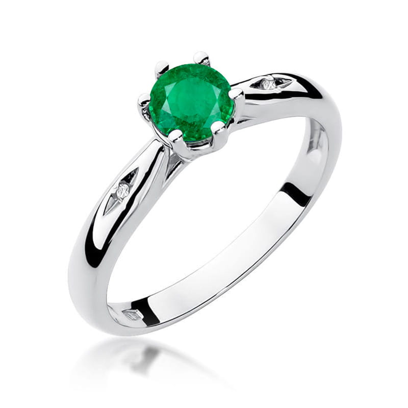 Inel Aur 14K cu Smarald 0.50 ct si Diamante Naturale 0.01 ct, imaginea 5 din 12