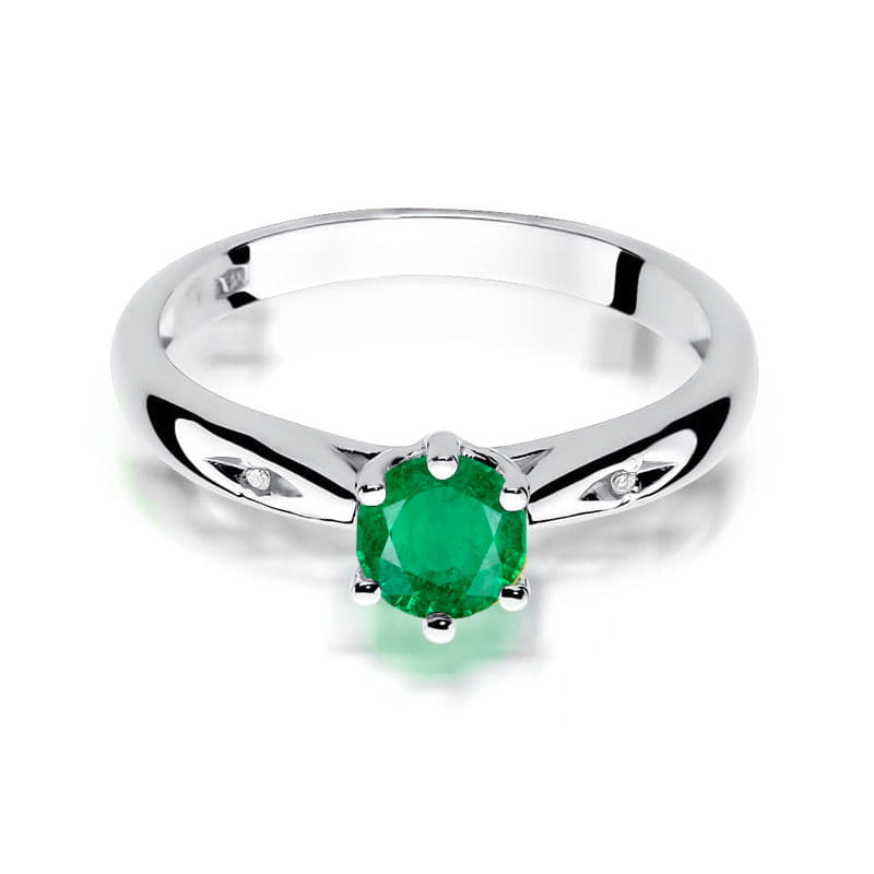 Inel Aur 14K cu Smarald 0.50 ct si Diamante Naturale 0.01 ct, imaginea 6 din 12