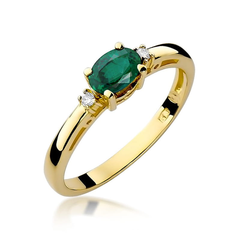 Inel Aur 14K cu Smarald 0.40 ct si Diamante Naturale 0.03 ct — Aur galben