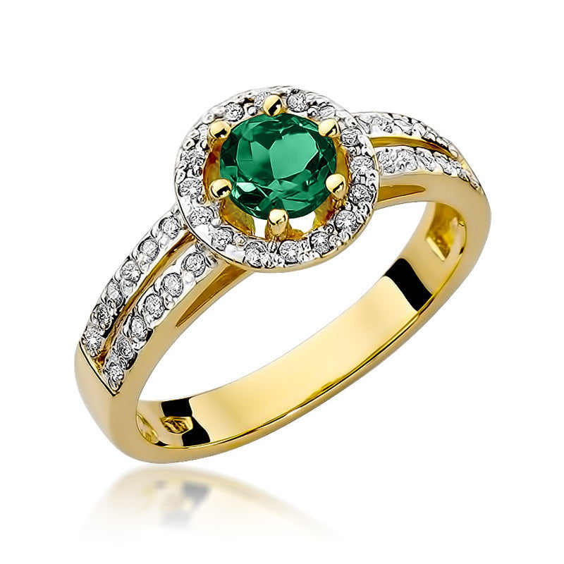 Inel Aur 14K cu Smarald 0.50 ct si Diamante Naturale 0.20 ct — Aur galben