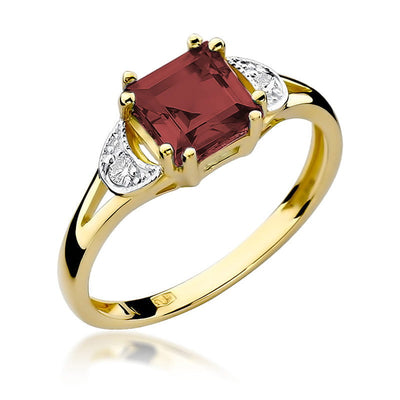 Inel Aur 14K cu Granat 1.30 ct si Diamante Naturale 0.06 ct