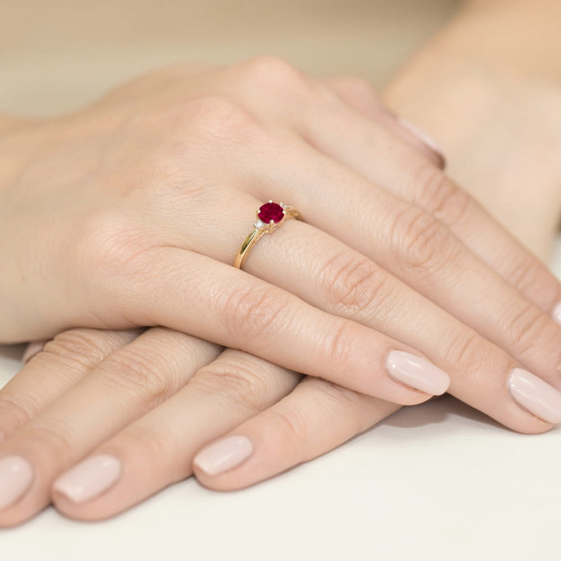 Inel Aur 14K cu Granat 0.60 ct si Diamante Naturale 0.03 ct, imaginea 2 din 10