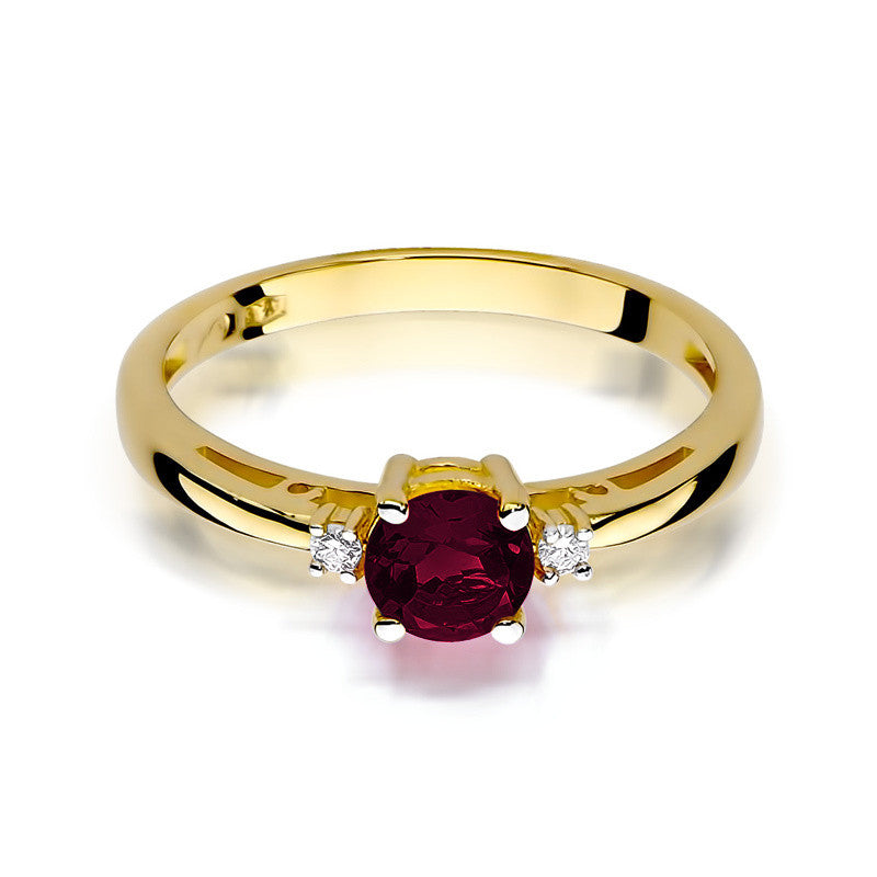 Inel Aur 14K cu Granat 0.60 ct si Diamante Naturale 0.03 ct, imaginea 3 din 10