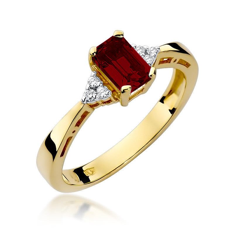 Inel Aur 14K cu Granat 0.70 ct si Diamante Naturale 0.03 ct — Aur galben