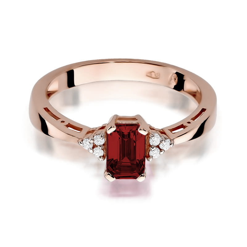 Inel Aur 14K cu Granat 0.70 ct si Diamante Naturale 0.03 ct, imaginea 8 din 9