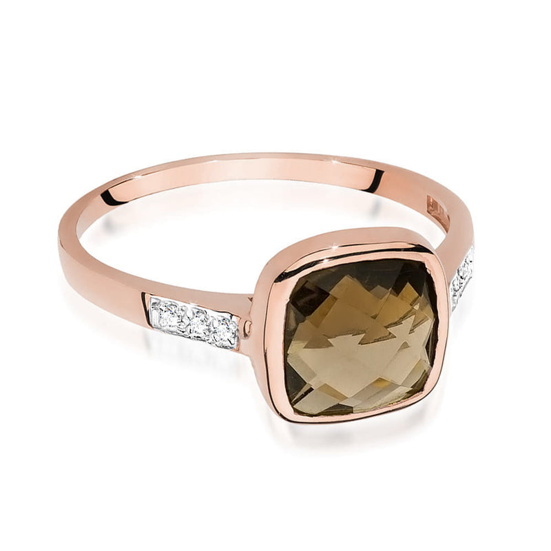 Inel Aur 14K cu Smoky Quartz 2.00 ct si Diamante Naturale 0.03 ct, imaginea 11 din 13