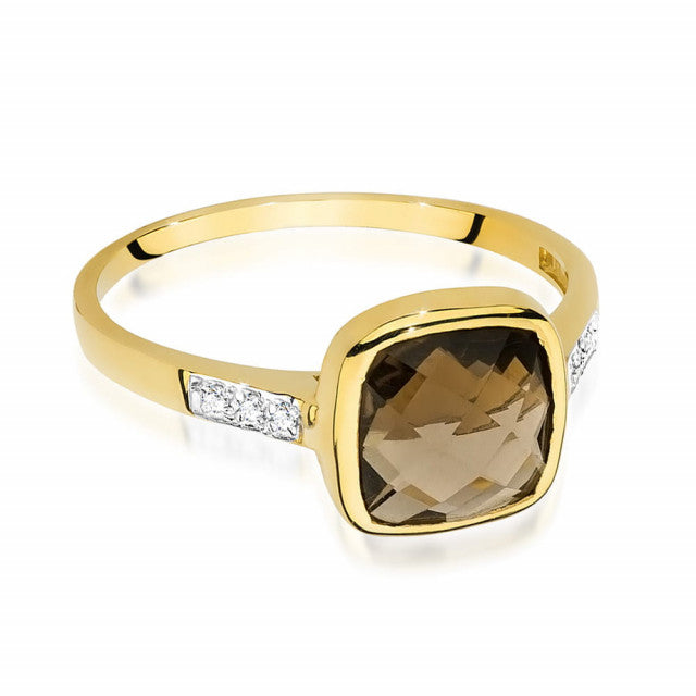 Inel Aur 14K cu Smoky Quartz 2.00 ct si Diamante Naturale 0.03 ct, imaginea 2 din 13
