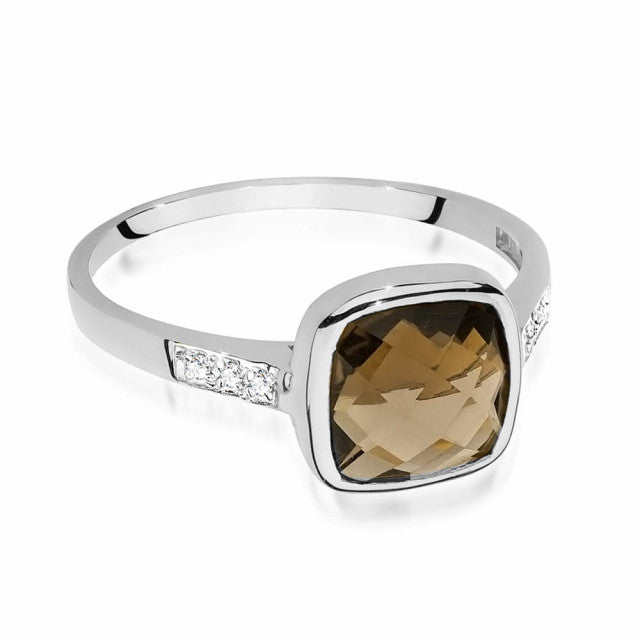Inel Aur 14K cu Smoky Quartz 2.00 ct si Diamante Naturale 0.03 ct, imaginea 5 din 13