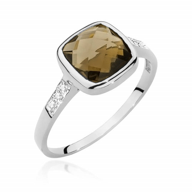 Inel Aur 14K cu Smoky Quartz 2.00 ct si Diamante Naturale 0.03 ct, imaginea 6 din 13