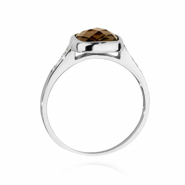Inel Aur 14K cu Smoky Quartz 2.00 ct si Diamante Naturale 0.03 ct, imaginea 7 din 13