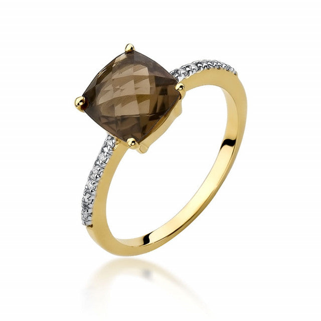 Inel Aur 14K cu Smoky Quartz 2.00 ct si Diamante Naturale 0.07 ct — Aur galben