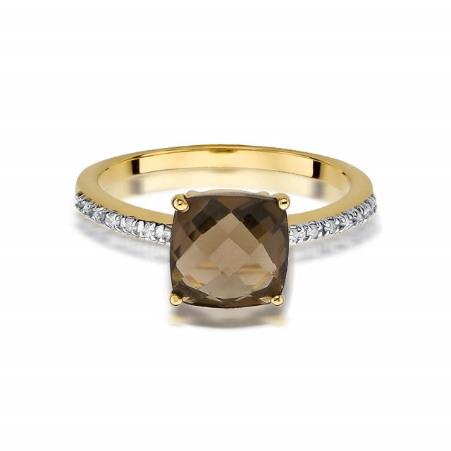 Inel Aur 14K cu Smoky Quartz 2.00 ct si Diamante Naturale 0.07 ct, imaginea 2 din 9