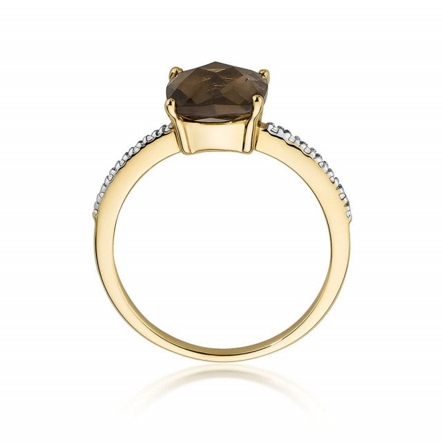 Inel Aur 14K cu Smoky Quartz 2.00 ct si Diamante Naturale 0.07 ct, imaginea 3 din 9