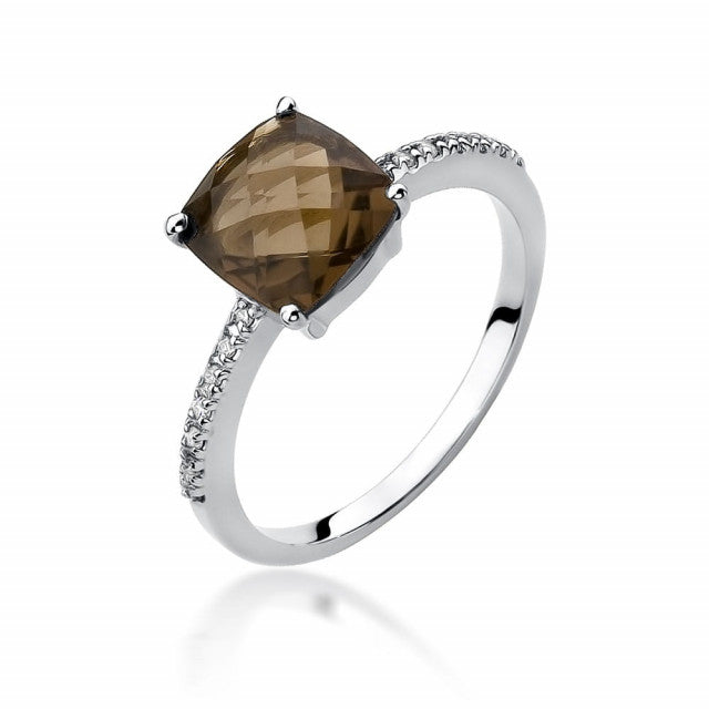 Inel Aur 14K cu Smoky Quartz 2.00 ct si Diamante Naturale 0.07 ct, imaginea 5 din 9