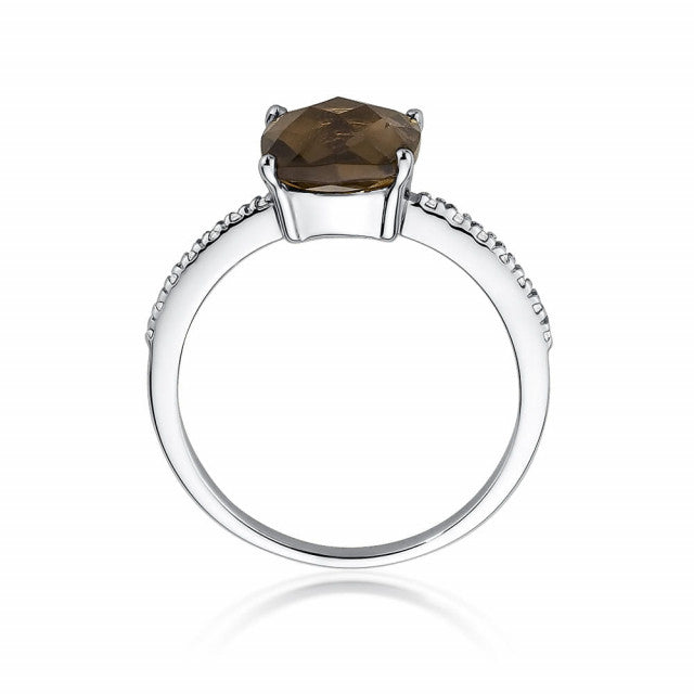 Inel Aur 14K cu Smoky Quartz 2.00 ct si Diamante Naturale 0.07 ct, imaginea 6 din 9
