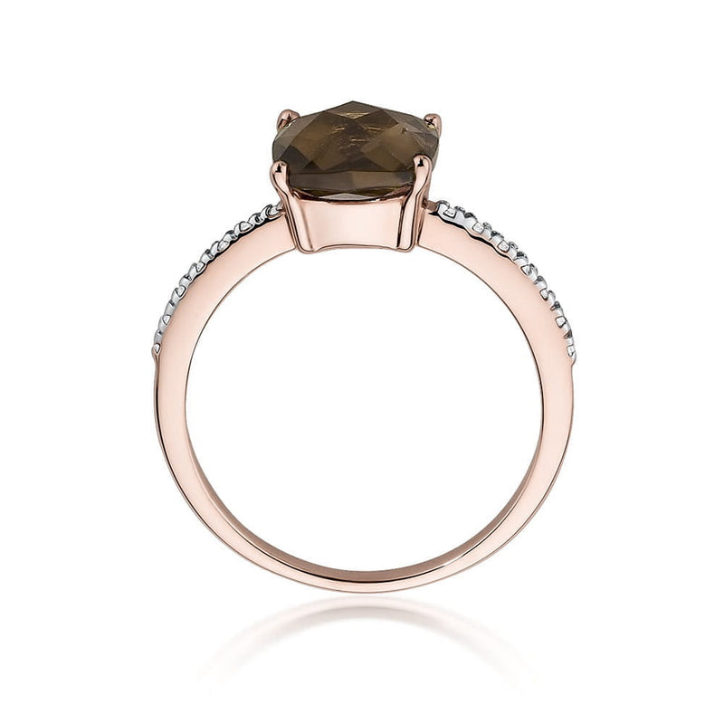Inel Aur 14K cu Smoky Quartz 2.00 ct si Diamante Naturale 0.07 ct, imaginea 9 din 9