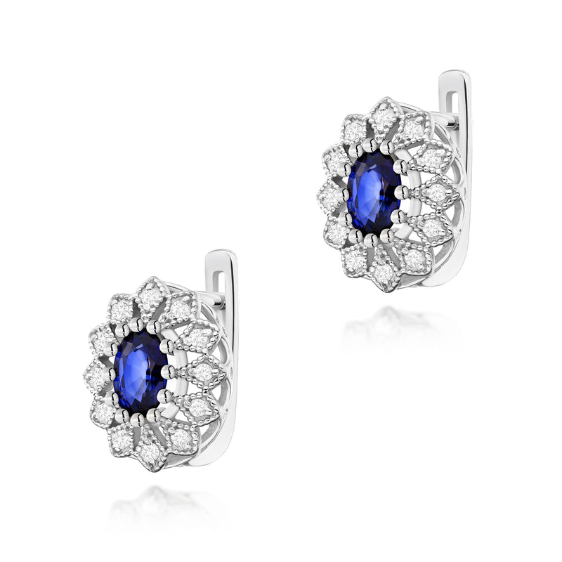 Cercei Aur 14K cu Safir 0.70 ct si Diamante Naturale 0.21 ct, imaginea 2 din 3