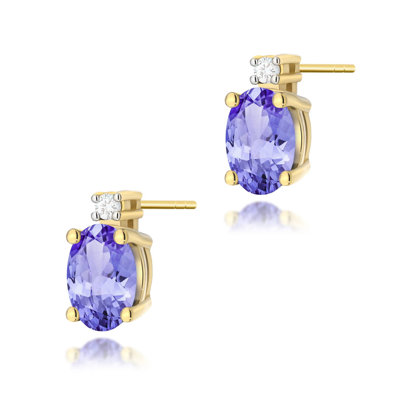 Cercei Aur 14K cu Tanzanit 0.40 ct si Diamante Naturale 0.03 ct — Aur galben