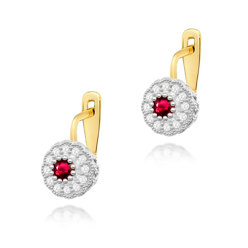 Cercei Aur 14K cu Rubin 0.30 ct si Diamante Naturale 0.21 ct — Aur galben