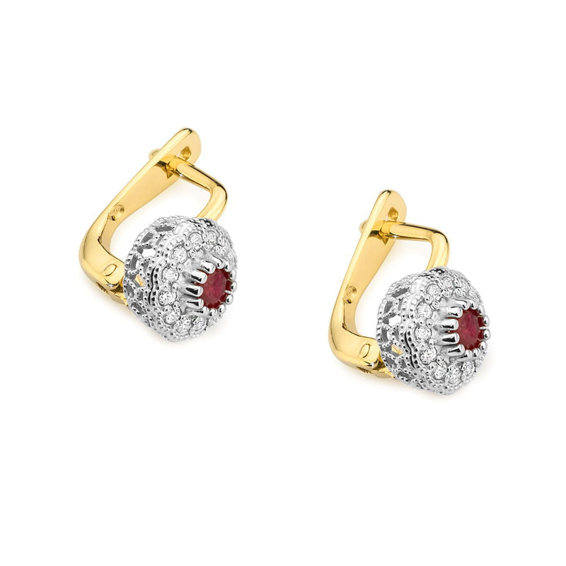 Cercei Aur 14K cu Rubin 0.30 ct si Diamante Naturale 0.21 ct, imaginea 2 din 7