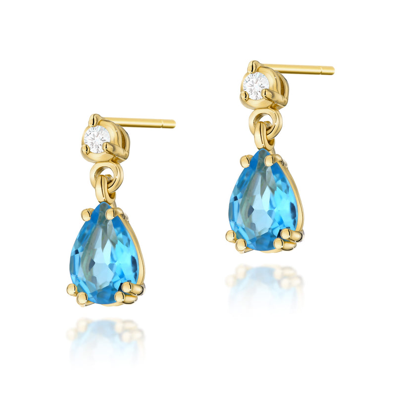 Cercei Aur 14K cu Topaz Swiss 0.90 ct si Diamante Naturale 0.04 ct — Aur galben