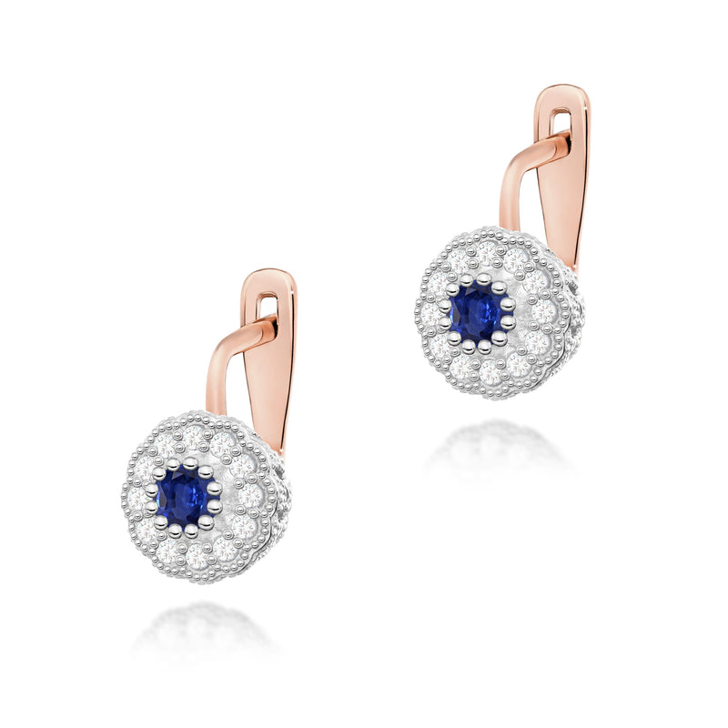 Cercei Aur 14K cu Safir 0.30 ct si Diamante Naturale 0.21 ct, imaginea 7 din 8